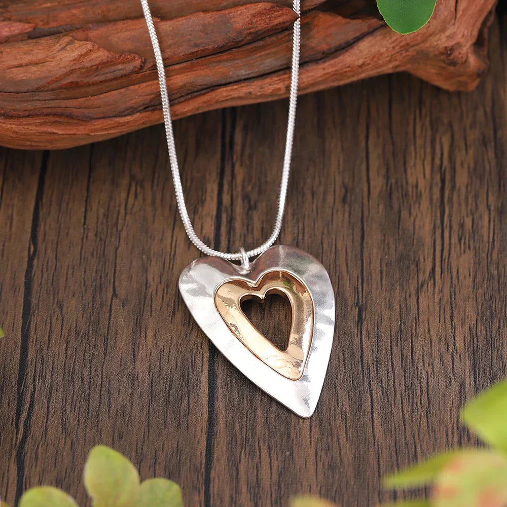 Collier avec Pendentif en Cœur Vintage en Argent et Or