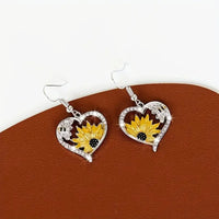 Boucles d'oreilles pendantes vintage boho avec tournesol et cœur d'abeille