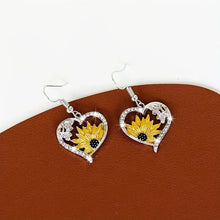 Boucles d'oreilles pendantes vintage boho avec tournesol et cœur d'abeille