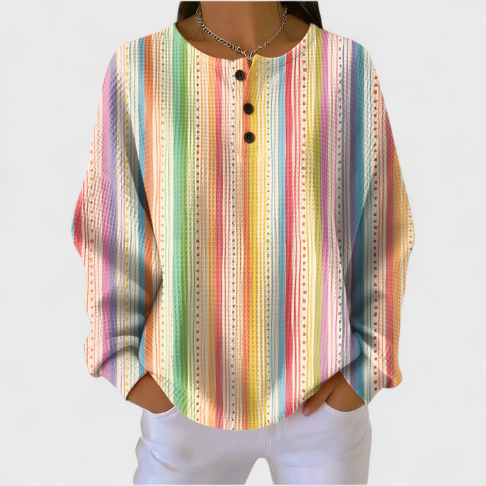 Sara - Pull à rayures colorées avec patte boutonnée
