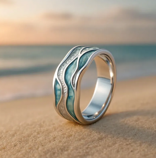 Bague Aurora des vagues de l'océan et de la plage