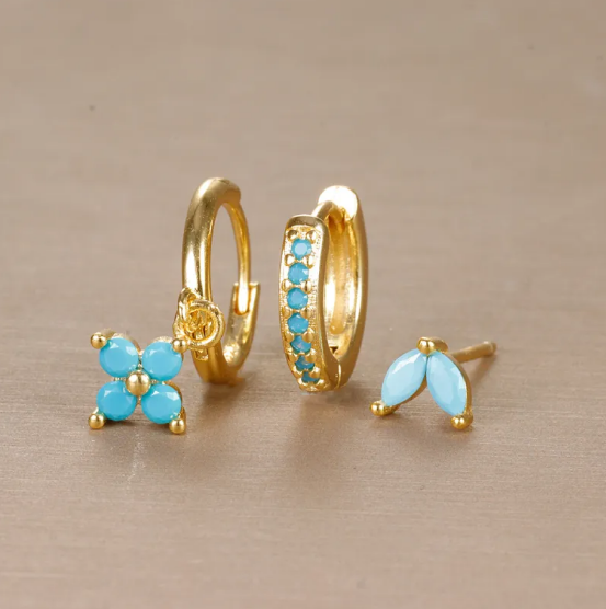 Ensemble de boucles d'oreilles Fleur avec diamants