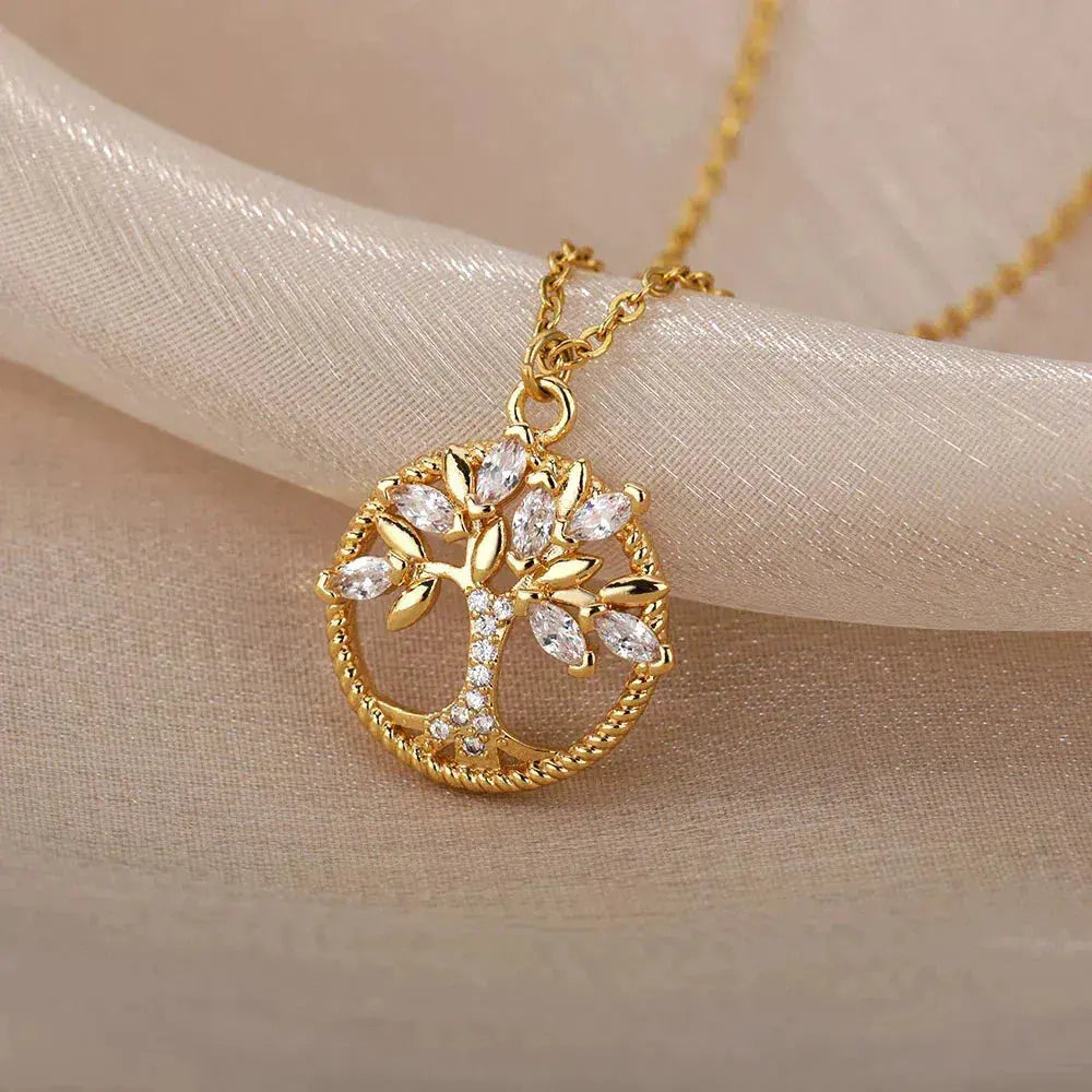 Collier Arbre de Vie avec zirconia en or
