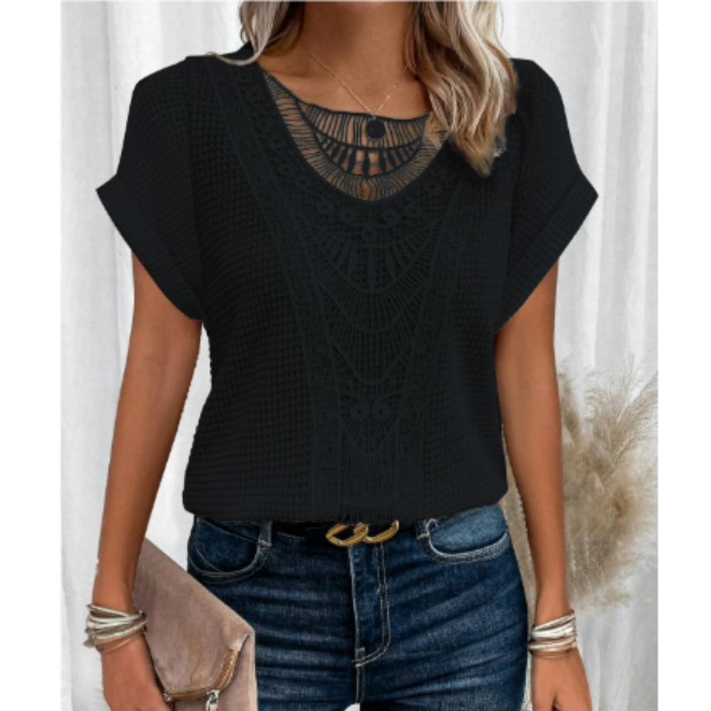 Ortrud | Haut en maille crochetée et dentelle pour femme