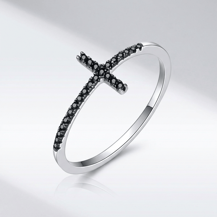 BAGUE BRILLANTE CROIX EN ARGENT