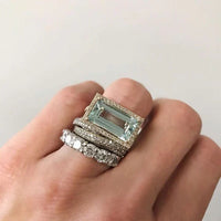 Ensemble de Bagues Vintage en Cristal Turquoise Argenté