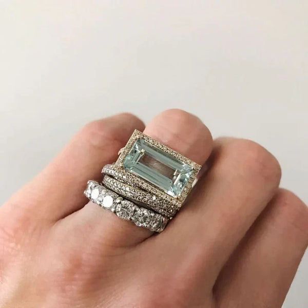 Ensemble de Bagues Vintage en Cristal Turquoise Argenté
