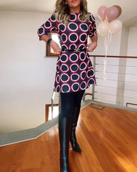Robe décontractée à col rond et imprimé cercles