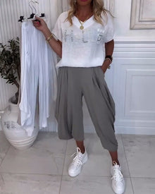 Pantalon Uni Bouffant Décontracté