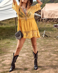 Smock V-Neck Brodé En Dentelle