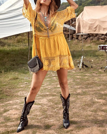 Smock V-Neck Brodé En Dentelle