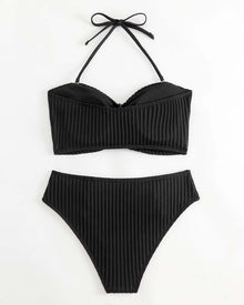 Maillot De Bain Halter Uni Rayé