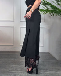 Pantalon À Fente Avec Bordure En Dentelle