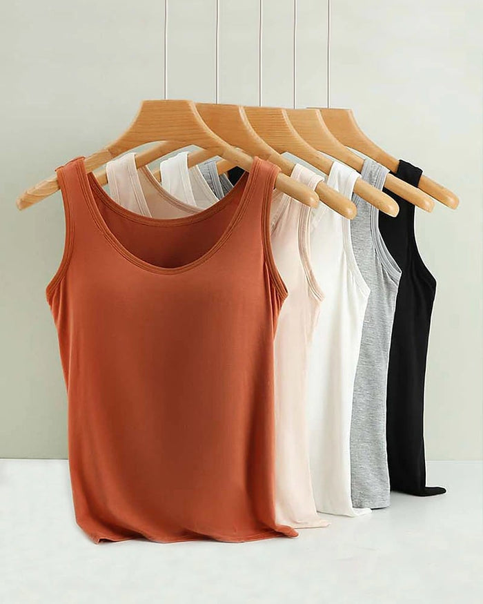 Débardeur Femme Avec Soutien-Gorge Intégré Sans Manches Décontracté Basique Col Rond Classique