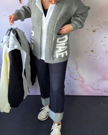 Manteau-Pull Décontracté à Manches Longues avec Lettre