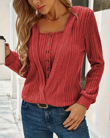 Pull Faux Deux-Pièces Tricoté