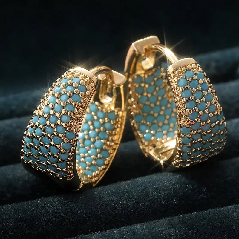Boucles d'Oreilles Créoles Dorées Turquoise | Or