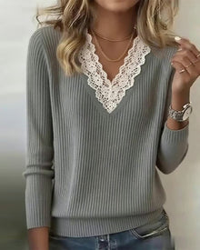 Pull À Col En V Avec Empiècement En Dentelle