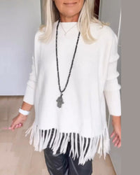 Pull décontracté à franges de couleur unie