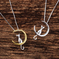 Collier élégant avec lune croissante et chat