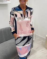 Robe à manches longues zippée avec poches bloc de couleur