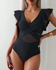 Maillot De Bain Volant En Mesh Une Pièce