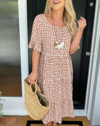 Robe midi col rond imprimé à pois