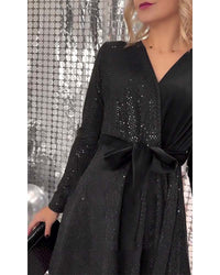 Robe à lacets Sexy Décolleté Enveloppé Paillettes Velours
