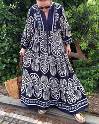 Robe décontractée à manches longues à imprimé rétro
