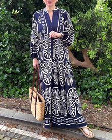 Robe décontractée à manches longues à imprimé rétro