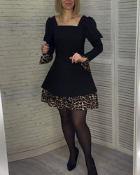 Robe élégante à manches bouffantes et imprimé léopard