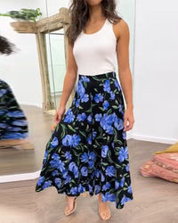 Pantalon large taille haute à imprimé floral