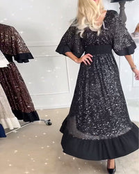 Robe élégante à col en V et demi-manches