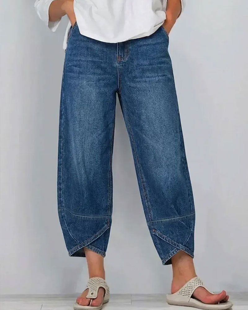 Pantalon En Denim Patchwork Décontracté
