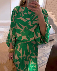 Ensemble Robe Décontractée Imprimé Manches Lanterne Tempérament