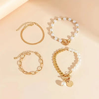 Ensemble de 4 Bracelets – Serpent, Perles & Maillons | Or