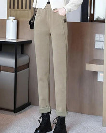 Pantalon Taille Haute Chaud avec Doublure en Laine