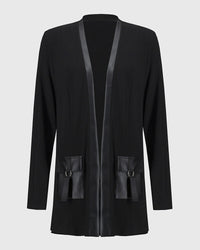 Manteau à poches en patchwork de couleur unie tendance
