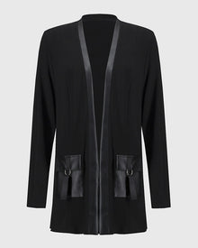 Manteau à poches en patchwork de couleur unie tendance
