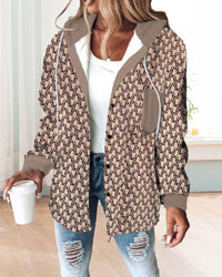 Manteau à capuche imprimé décontracté avec poche et lacets