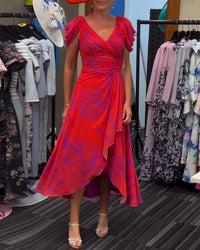 Robe imprimée fendue plissée
