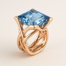 Bague Vintage Or Rose avec Zirconium Bleu