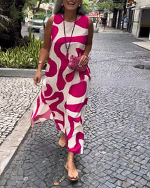 Robe Sans Manches Col Rond Avec Imprimé Géométrique