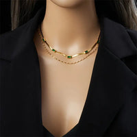 Collier en Or Double avec Émeraude Vintage