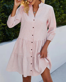 Robe à carreaux à col montant