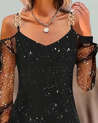 Robe À Bretelles Avec Empiècement En Tulle Manches Longues