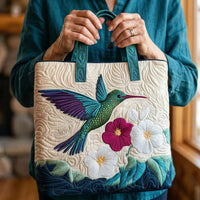 Sac Floral Matelassé Colibri et Fleur Blanche – Deux Tailles