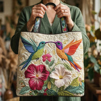 Sac Floral Matelassé Colibri et Fleurs Blanches – Deux Tailles