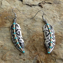 Boucles d'Oreilles Vintage avec Plume Turquoise