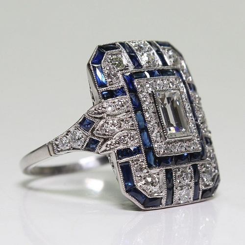 Bague Vintage Argentée avec Brillant Bleu